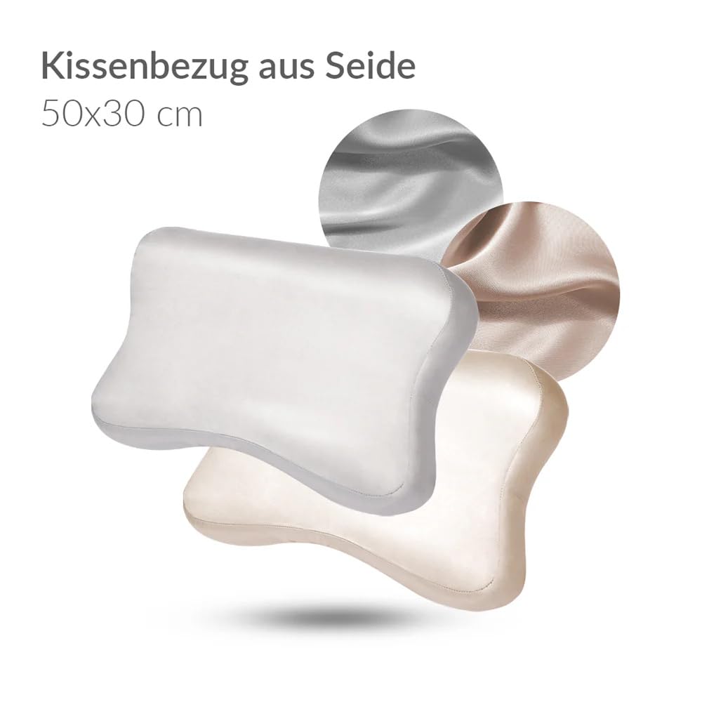 Premium Seidenkissenbezug 30x50 cm, Creme | Nackenkissen Bezug, Für ergonomische Kissen, Passend für Blackroll Recovery Pillow, Sanfte Hautpflege