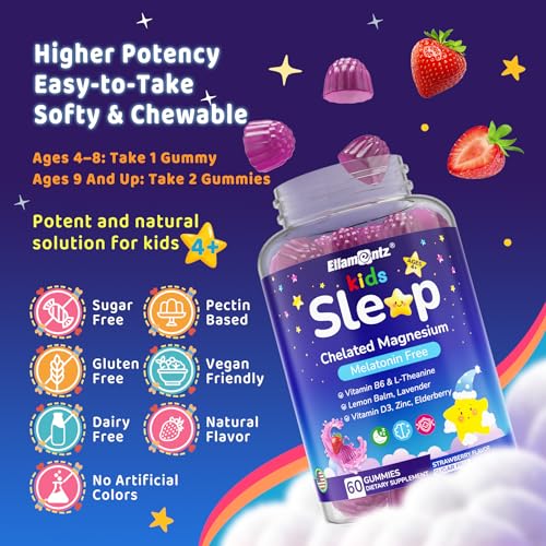 Image of Kids Sleep Gummies, NO Melatonin Sleep Aid Gummies w / Magnesium Glycinate, Magnesium Malate, L-Theanine, Lavender, B6, Zinc, D3K2 for Restful Sleep, Relax Brain & Muscle, Immune Support, Non-GMO 1Pack