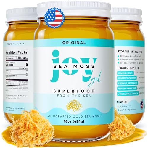 Joy Sea Moss Wildcrafted Irish Sea Moss Gel 16 oz | Made in USA | Gold Seamoss Superfood | Rich in Vitamins & Minerals | Made with Dried Seaweed | Nutritional Supplement | Original
