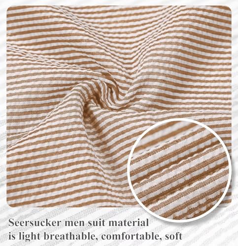 Wehilion Men 2 Pieces Seersucker Suit Casual 2 Button Slim Fit Striped Suits for Men Summer Wedding Prom Suit Jacket Pants3