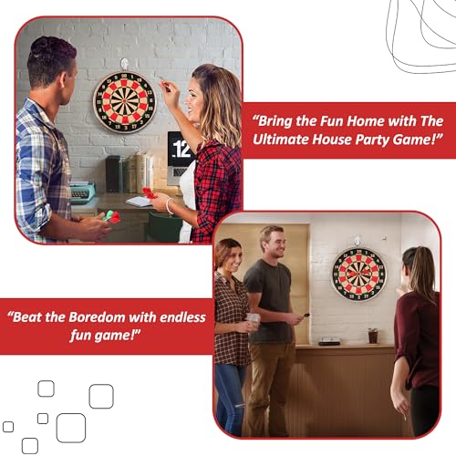 Image of Wood O Plast Wooden Dart Board Game for Kids & Adults, Dual Sided Play, Steel-Tips Darts and 1 Hook for Hanging, Cork Surface, Indoor Outdoor Games for Kids, Dart Board Family Game Set (12 Inches)