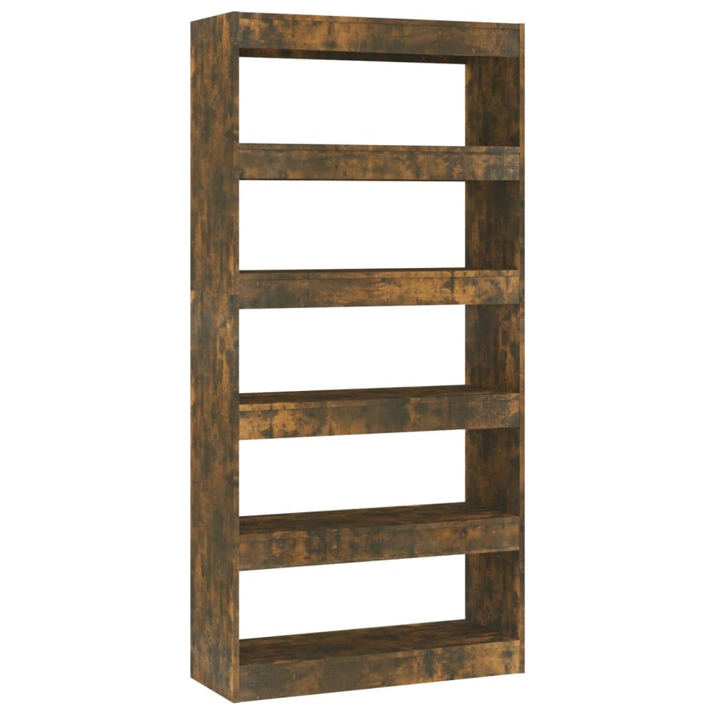 Libreria Divisorio Rovere Fumo 80x30x166 cm in Truciolato | Scaffale autoportante multiuso per soggiorno o corridoio con ampi ripiani a giorno per libri e decorazioni.