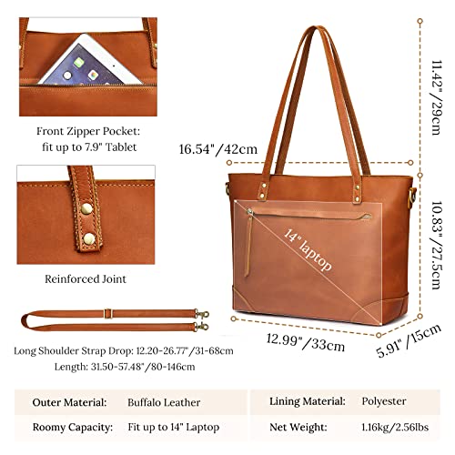 S-ZONE Genuine Leather Tote Bag for Women with Outside Pockets