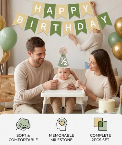 Image of piercing Half Birthday Decoration for kids, 1 /2 Birthday Decorations for kids, Half Way to One Decoration, Half Birthday Cap, Adorable Party Hat Milestone, Great for Photo Shoots