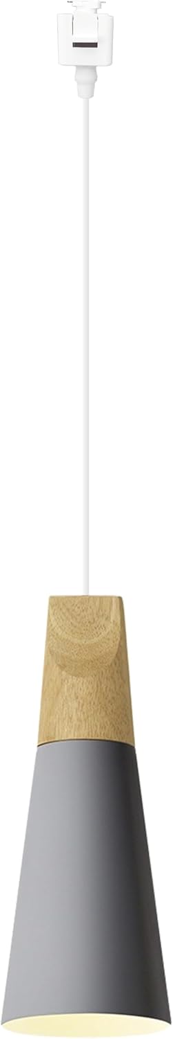Kiven J-Type Track Lighting Pendants with φ4.3in Iron Lampshade 1-Light J Track Pendant Lights,Modern J Track Light Pedant for Kitchen Restaurant Hallway, Grey