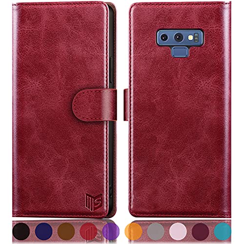 Étui portefeuille Samsung Galaxy Note 9 SUANPOT en cuir rouge avec blocage RFID