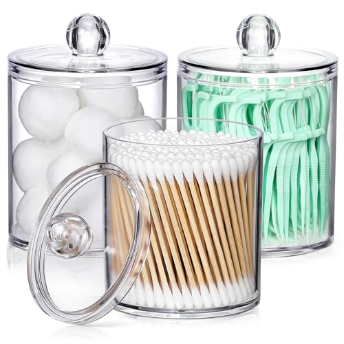 AOZITA 3 Pack Acrylic Qtip Holder Dispenser for Cotton Swab, Ball,...