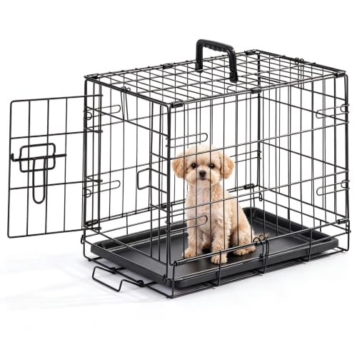 Image of Dog Crate 18 Inch Small Dog Cage Foldable Indoor Outdoor Pet Kennel | Single Door Metal Wire Portable Dog Kennel with Secure Lock, Leak-Proof Pan Tray, Dog Training and Travel