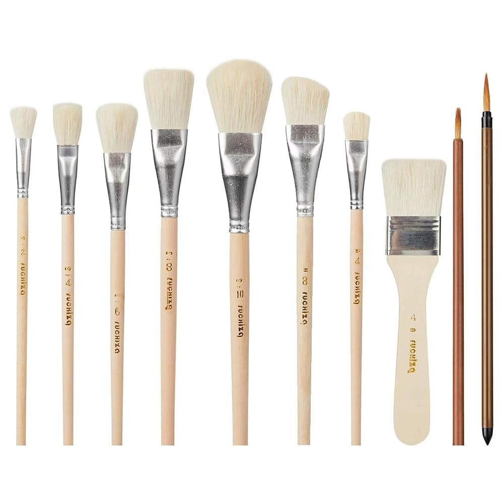 Blisfulhoks Mop Brush For Acrylic Painting,10 Pcs Glaze Brushes For Pottery Goat Hair Blend Mop Brush Set For Pottery Acrylic Paint
