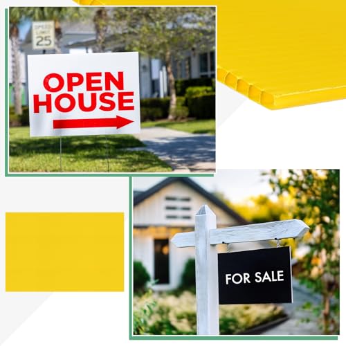 Image of M METERXITY 2-Pack Corrugated Plastic Sheets, 12 Inch x 16 Inch Waterproof Blank Corrugated Poster Board Yard Signs for Garage Sale /Office /Classroom /Party /Lawn Sign Road [3mm Thick, Yellow]