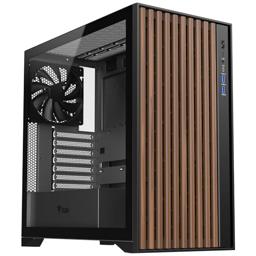 Itek case WOODY - Gaming Tower, ATX, 3x14cm Black fan, 2xUSB3, Type-C, Wood Front, Temp Glass Side Panel