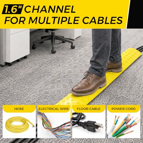 Image of 2 Pack Yellow Drop Over Cable Cover Ramp 40 x 5.3 x 0.9 Inch, Heavy Duty Cable Hose Protector Ramp with 1 Channel, High Load Capacity for Indoor Use, Office, Warehouse & Event Areas
