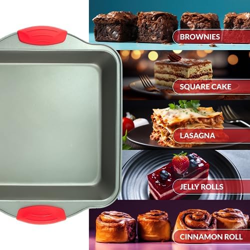 Boxiki Kitchen Baking Tray - Non-Stick Steel 8 Inch Square Cake Tin Durable, Convenient, Premium Quality No-Stick Brownie Baking Tin, 20 x 20 cm