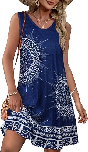 Image of elescat Womens Summer Dresses Casual V Neck Sleeveless Pockets Beach Loose Tank Sundress 2026