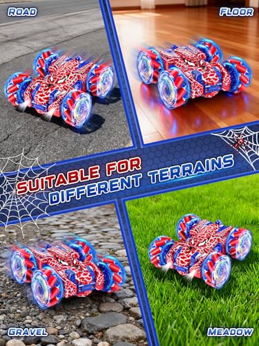 Kssvzz Coche Teledirigido Spider,2.4Ghz Monster Truck con Control Manual y Luces,360° Rotación Coche RC de Doble Cara,4WD Coches Teledirigidos para Niños 3 4 5 6 7 8 Años,Regalos Cumpleaños Navidad - imagen 6