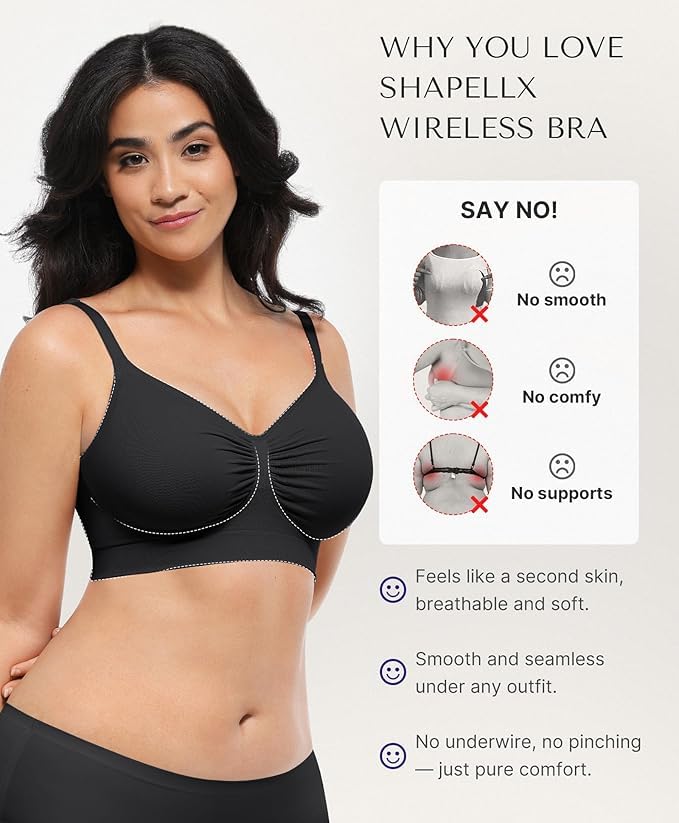 Image of SHAPELLX Wireless Bra Adjustable Straps Comfy Bra Lounging Everyday Bras | Wireless comfort bra with soft 4-way stretch, light support, breathable fabric, no wire no padding, for lounge sleep daily