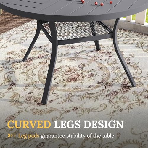 Image of VICLLAX Round Patio Table with Adjustable Umbrella Hole for 6, All Weather Metal Outdoor Dining Table for Lawn Garden, 47.2 inch Outdoor Coffee Table, Grey Tabletop