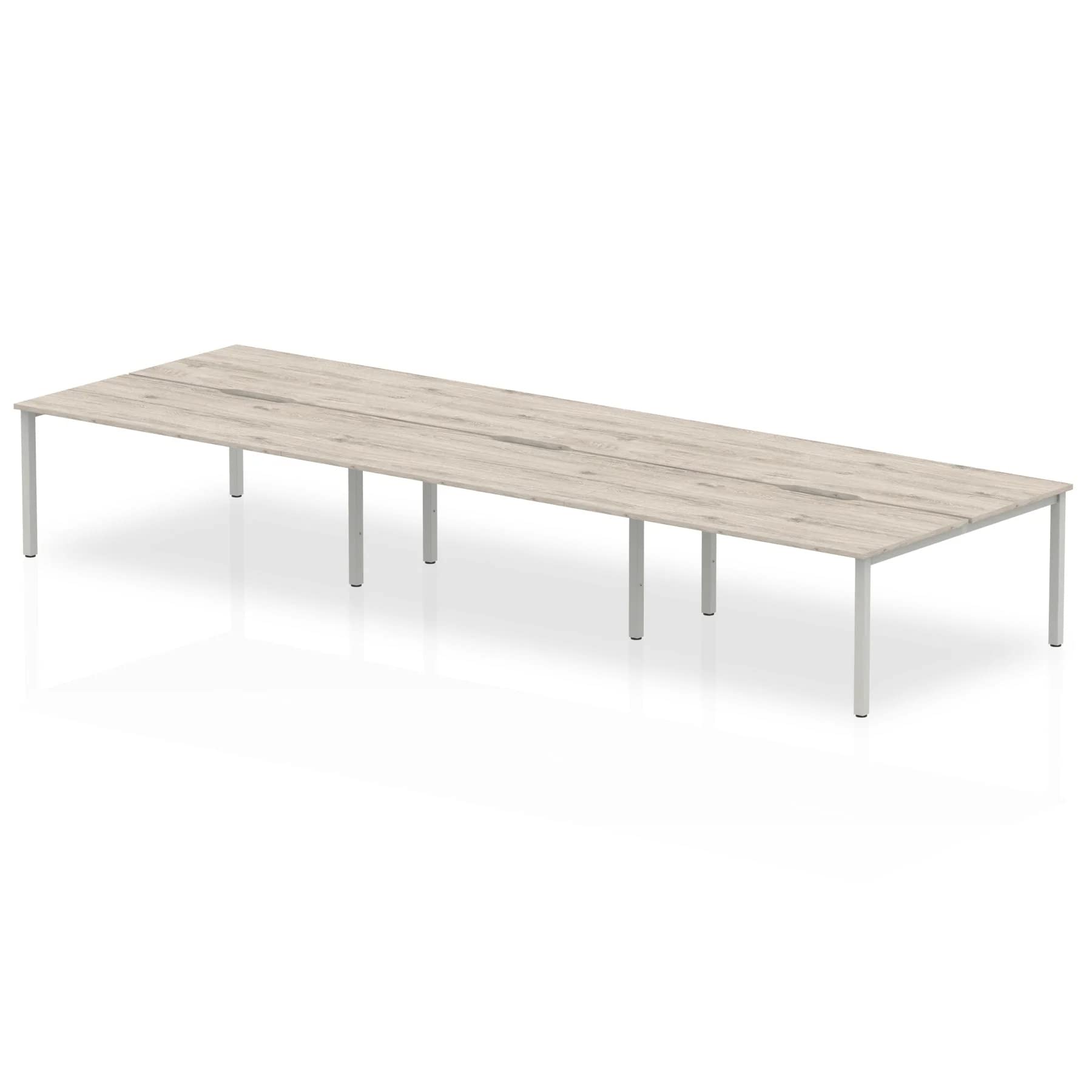 Evolve Plus B2B Desk - 6 Person Grey Oak Silver 1400