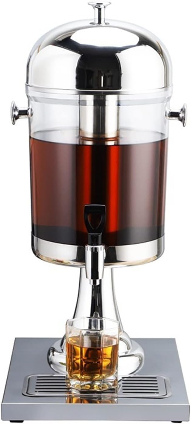 MYUYEE Glass Drink Dispenser, Stainless Steel 8L Beverage Dispenser, Ice Container, Spigot, Drain Tray, Cold & Hot Drinks