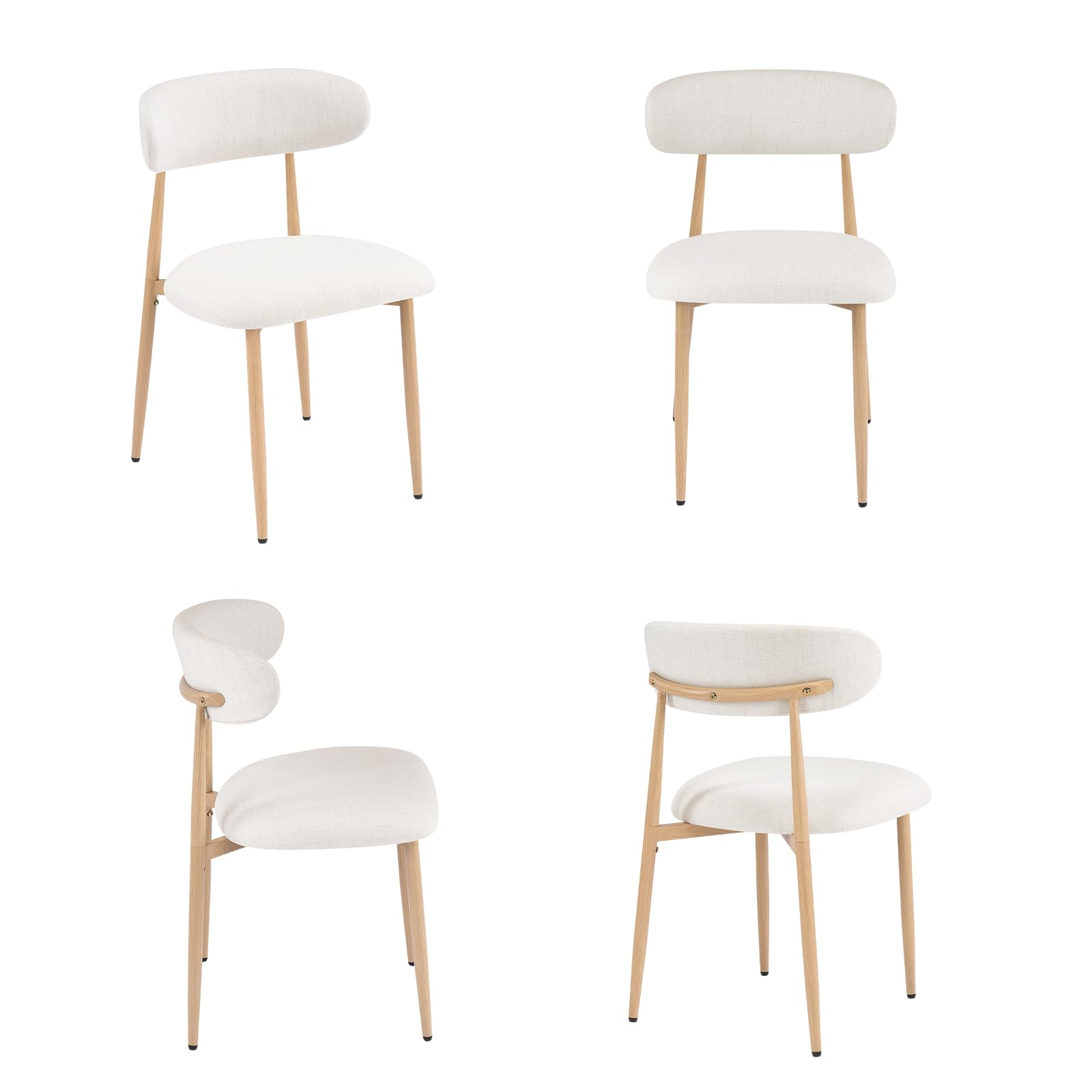 Set di 4 Sedie da Pranzo, Sedie da Cucina in Lino, Poltrone da Salotto con Gambe in Metallo, Sedia Imbottita Sala da Pranzo per Sala da Pranzo Cucina Soggiorno Camera da Letto, Beige