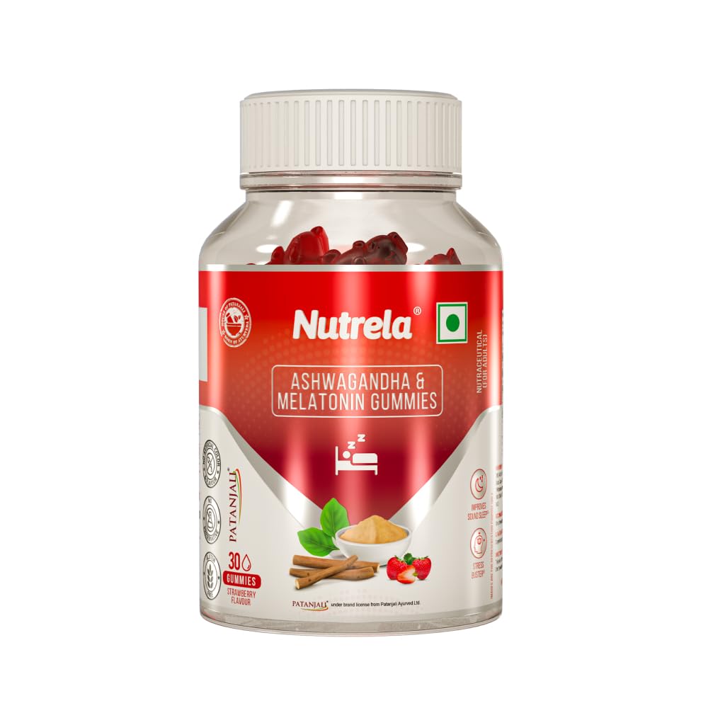 Nutrela Ashwagandha Gummies with Melatonin For Men & Women - 30 Gummies, Strawberry flavor | Helps you for Immunity & Performance Restful Sleep