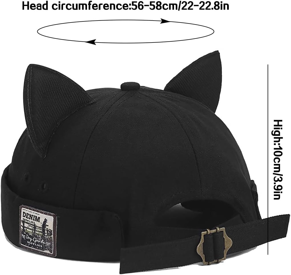 XYIYI Women Cat Ears Hat Cute Docker Cap Brimless Skullcap Sailor Cap Rolled Cuff Retro Beanie Hat - Image 8