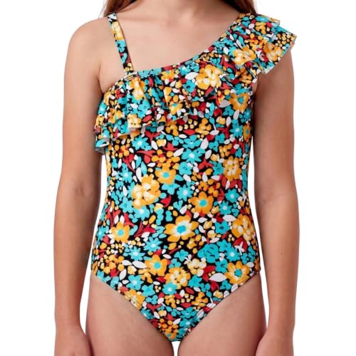 Image of Kanu Surf Girls Morgan Floral Ruffle 1-Shoulder 1-piece Swimsuit