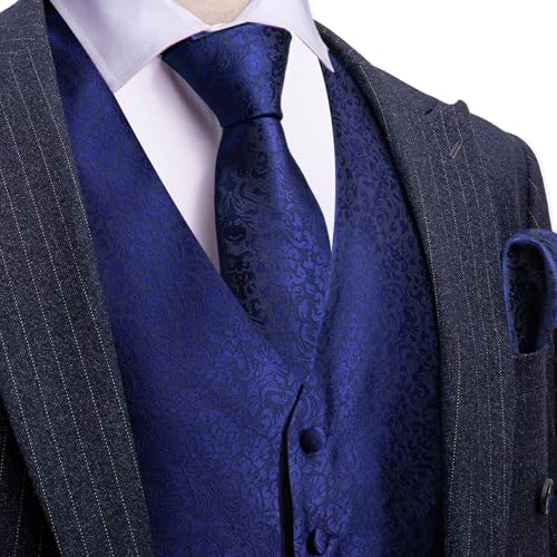 Image of Barry.Wang Men's Suit Vest Tie Bowtie Set Formal Silk Paisley Waistcoat Hanky Cufflinks Lapel Pin Set Wedding Party 7PCS