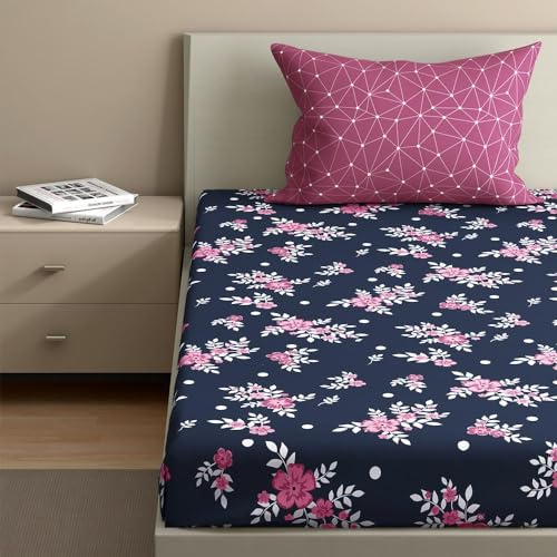 Image of Wakefit 100% Cotton 200 TC Flat Printed Bedsheet, Paula Single Size (90x60 inches) / (2.29m*1.52m) with 1 Pillow Cover Paula, Single