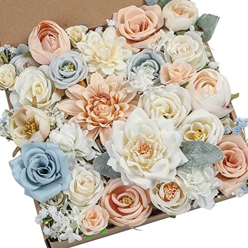 Serra Flora 75pc Artificial Flowers Box Set DIY Bouquets Centerpieces Faux Flowers Combo for Wedding Flowers with Leaves and Stems Handmade Floral Arrangements Bridal Baby Shower Home Decor-Milk White