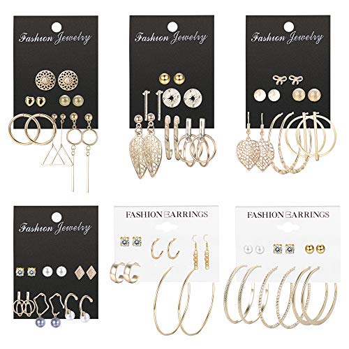 ORAZIO 35 Pairs Stud Hoop Earrings Set for Women Assorted Multiple Crystal Dangle Drop Earrings Jewelry Set
