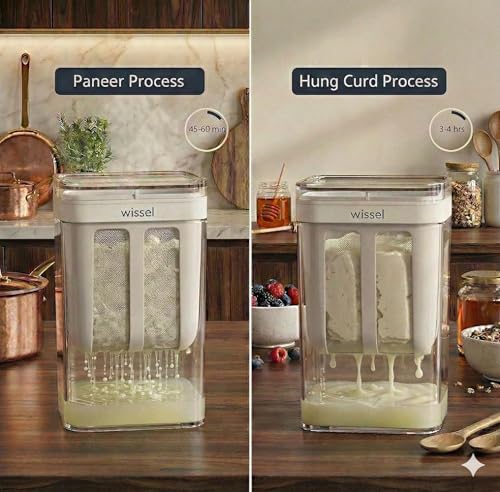 Image of Wissel Paneer Maker and Hung Curd Maker for Homemade Thick Greek Yoghurt & Shrikhand | Stainless Steel Mesh Yogurt Strainer | BPA-Free Plastic Container Whey Separator | Kitchen Essentials