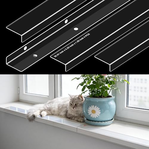 Frychee Ultra Clear Window Sill Protector - Scratch & Chew Proof Pet Guard for Dogs & Cats Easy Install Transparent Ledge Cover No Residue 4 Pack