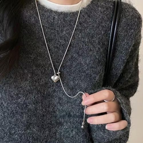 Collier long minimaliste chaîne de pull réglable pendentif cœur - 5