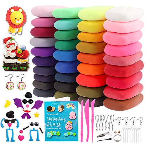 Holicolor Air Dry Clay 36 Colors Nontoxic DIY Magic Modeling Clay for Kids, with Sculpting Tools, Accessories, Project Book, Creative DIY Arts Crafts for Kids and Students