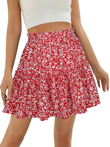 Image of Berydress Womens Ruffle Mini Skirt High Waist Flowy Casual Summer Skirts | A Line Trendy Fashion, Tiered Ruffle Hemline, Western Style, Boho Beach Vacation, Going Out, Dinner, Church, Party