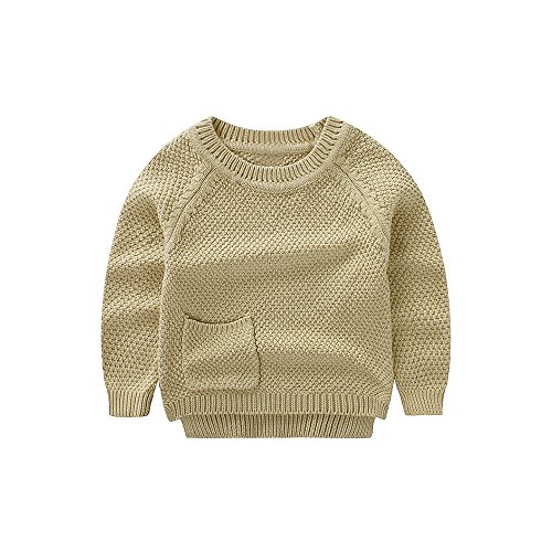 Baby Boys Girls Crochet Sweater Infant Kids Cotton Cardigans Casual Pullover 6M-4T (1T, Khaki)