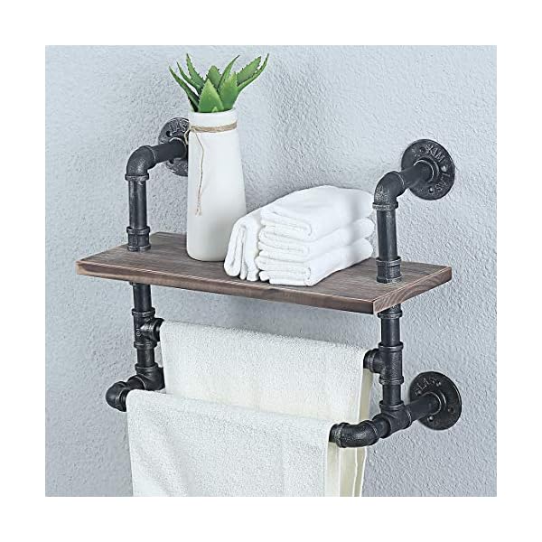 Womio Industrial Pipe Bathroom Shelves Wall Mounted,Rustic Wall Decor Farmhouse,Towel Rack with 2 Towel Bar,Metal Floating Shelves Towel Holder,Wall Shelf Over Toilet