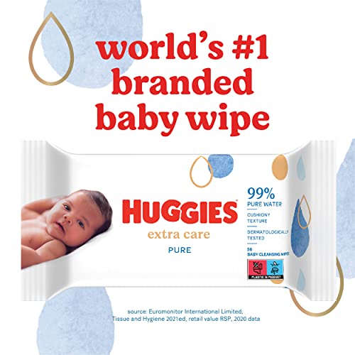 Huggies Pure Extra Care Baby-Feuchttücher, Für den ganzen Körper, 99 % reines Wasser, Parfümfrei, 3 x 56 Tücher… – Bild 8