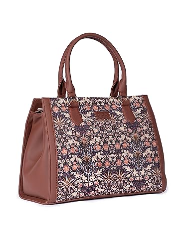 Image of ZOUK Printed Jute Handcrafted Vegan Leather Multicolor Women's Satchel Bag | Ladies Purse Handbag | Double Handle Detachable Strap