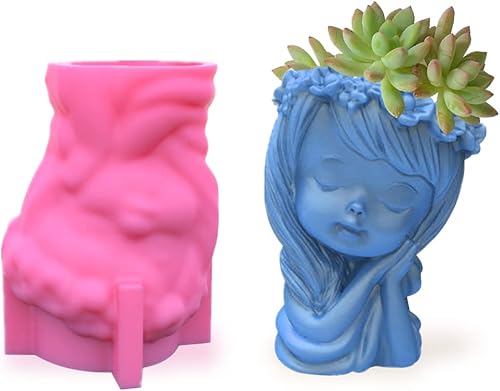 DIYBravo Jarrón de silicona para soporte de bolígrafo de resina, arcilla Polymore única en forma de niña, molde de maceta de resina epoxi para hacer