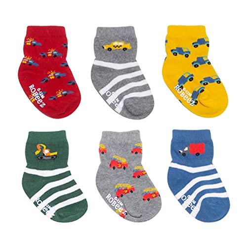 Robeez Infant Boys 6 Pack On the Move Non-Skid Socks, Multi, 0-6 Months