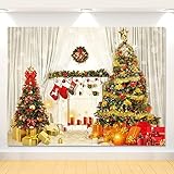 Telón de fondo de Navidad, 7 x 5 pies, chimenea, árbol de Navidad, regalo,telón de fondo para cabina de fotografía, accesorios para fotos para decoraciones navideñas y fiestas familiares de cumpleaños