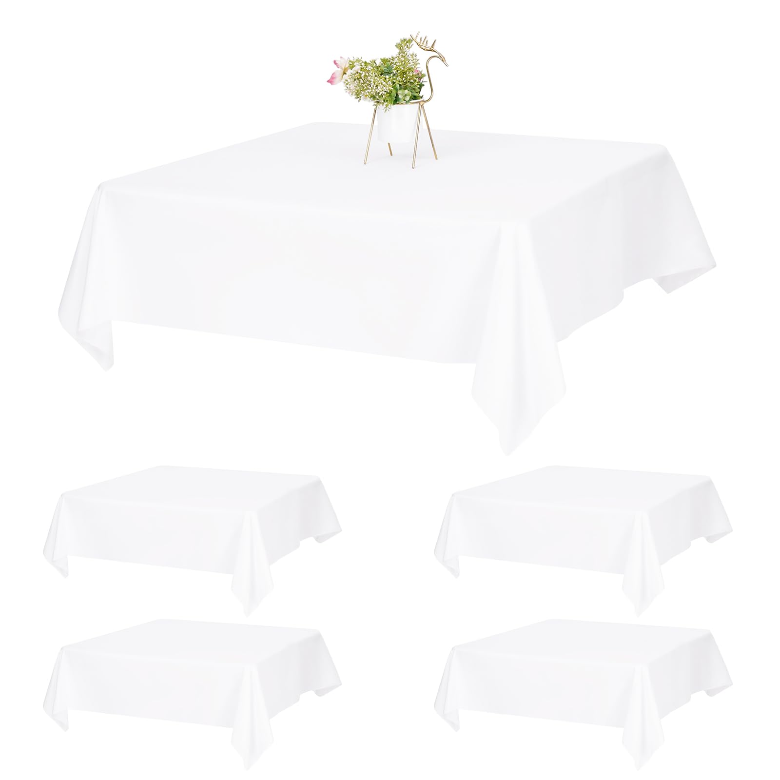 Pesonlook 4 Pack White Square Tablecloth 52×52 inch Polyester Table Cloths for Square Tables Waterproof Stain Resistant Washable Table Cover in Bulk for Wedding Party