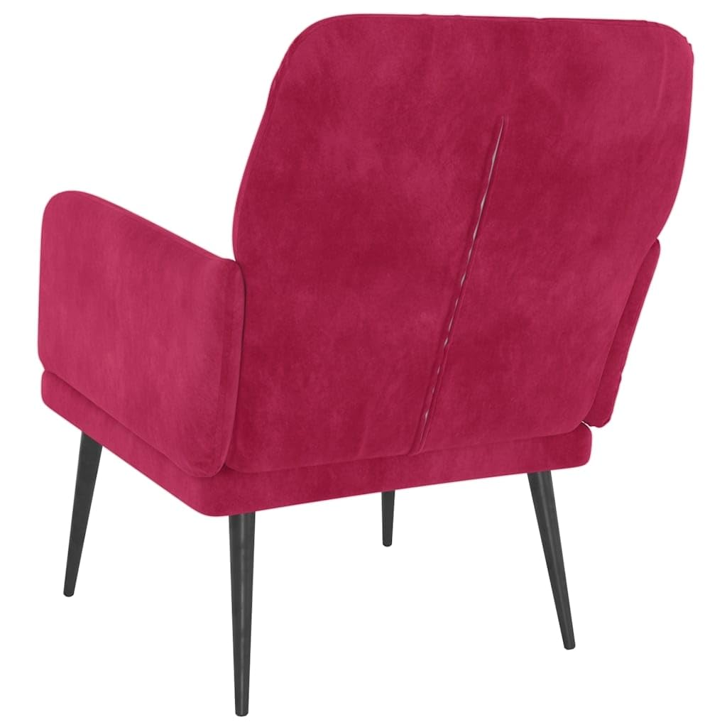 Poltrona imbottita con braccioli in tessuto di velluto rosso vinaccia, comoda poltrona con schienale e struttura in metallo per relax e comfort