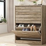 FUFU&GAGA Shoe Storage Cabinet with 2 Flip Drawers for Entryway, Modern, Freestanding Rack Organizer (22.4”W x 9.4”D x 29.5”H) (Light Brown)