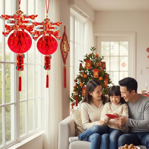Image of 2PCS Chinese Lanterns Chinese New Year Red Paper Lanterns Chinese Hanging Ornament Festival Lanterns for Spring Festival Decoration (Chun Character)-