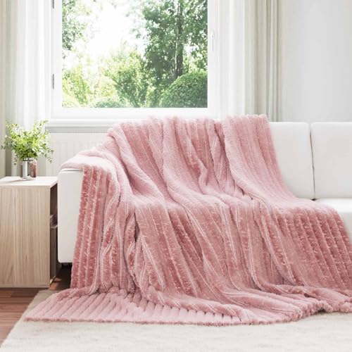 Mokuyary Manta decorativa rosa, 270 x 240 cm, forro polar suave, cálida, versátil, para sofá/sofá/cama, cama individual,