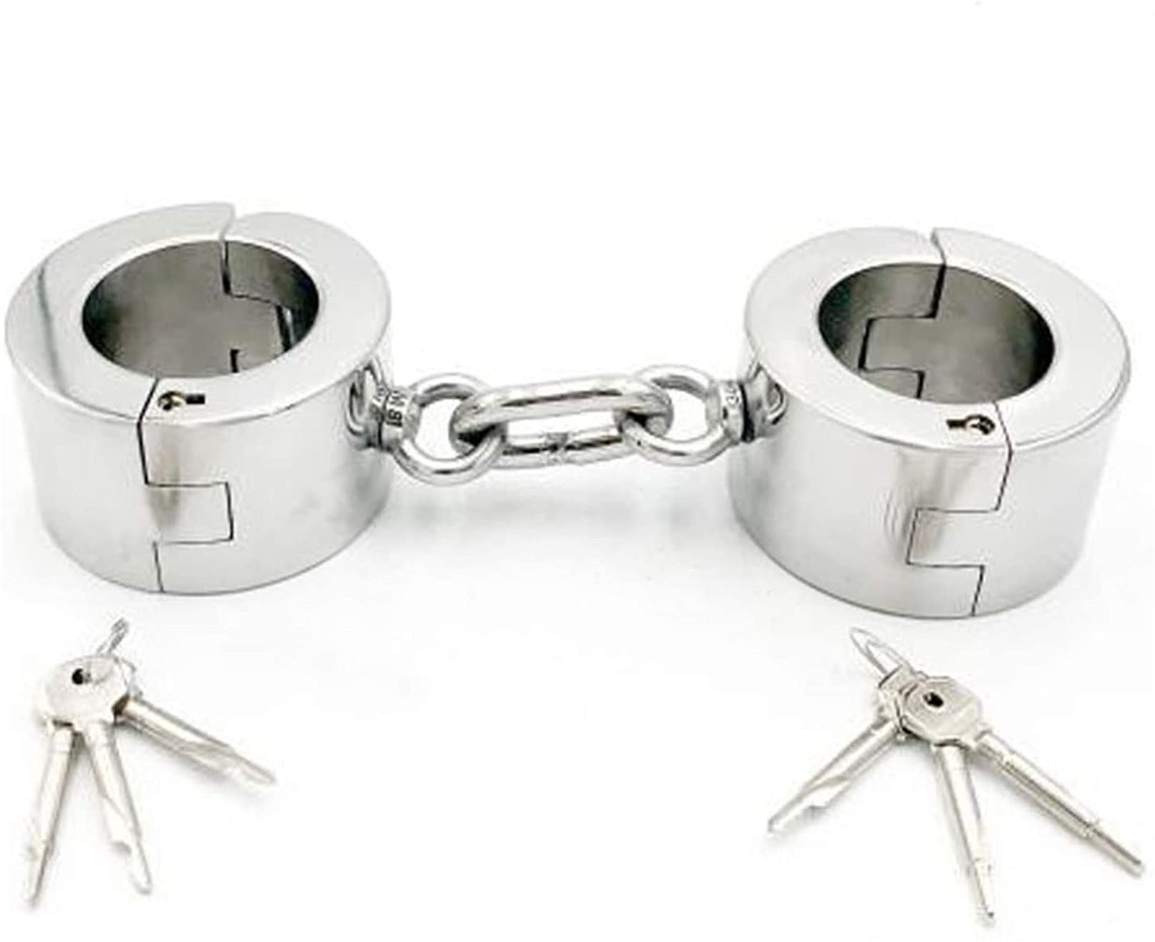 Super Schwer Edelstahl 6cm Hohe Handschellen, 5.5cm/6cm Runden Handcuffs Erotik Bondage Handfesseln Restraint Flirten Sklaven Fetisch Handgelenk Sex Spielzeug für Männer Frauen,Male 6cm,Silber