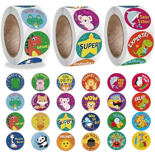 1500 Pegatinas de Recompensa y Motivación para Niños y Profesores - Animales y Escuela